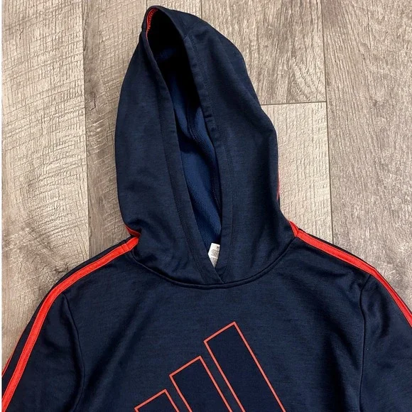 Adidas Kids Navy Blue Red Stripe Logo Pullover Hoodie Sweatshirt L 14/16 - Picture 3 of 6